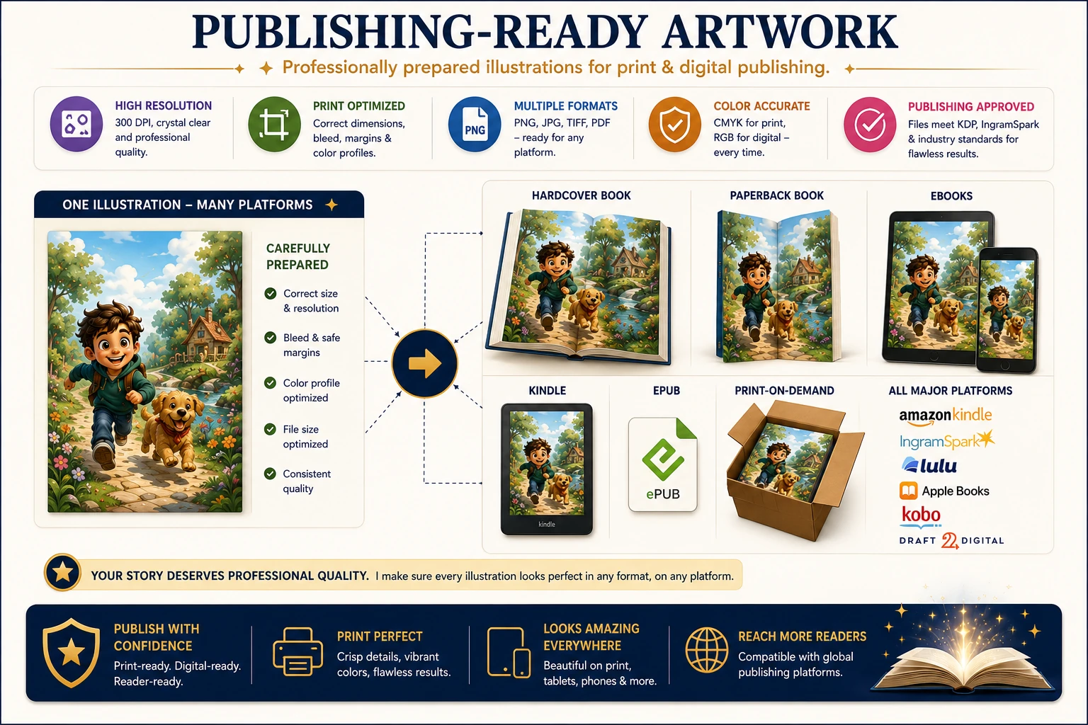 Professional print & digital prepared fot hardcover, softcover and electronic devices